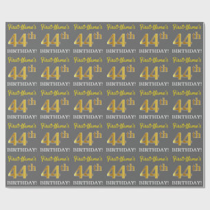 Grey, Imitation Gold Look "44th BIRTHDAY" Wrapping Paper