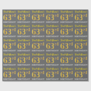 Grey, Imitation Gold Look "63rd BIRTHDAY" Wrapping Paper