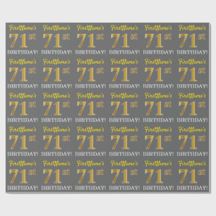 Grey, Imitation Gold Look "71st BIRTHDAY" Wrapping Paper