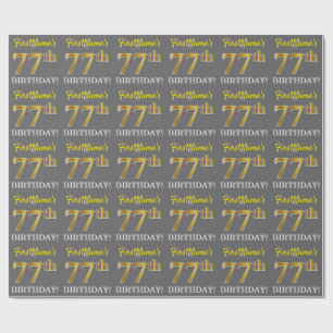 Grey, Imitation Gold Look "77th BIRTHDAY" Wrapping Paper