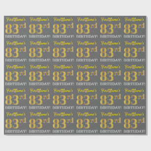 Grey, Imitation Gold Look "83rd BIRTHDAY" Wrapping Paper