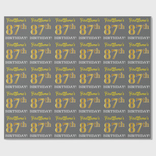 Grey, Imitation Gold Look "87th BIRTHDAY" Wrapping Paper
