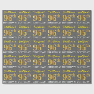 Grey, Imitation Gold Look "96th BIRTHDAY" Wrapping Paper