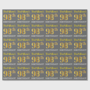 Grey, Imitation Gold Look "98th BIRTHDAY" Wrapping Paper