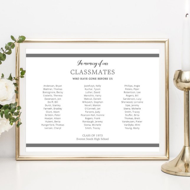 Grey In Memory Of Our Classmates School Reunion Poster (Creator Uploaded)