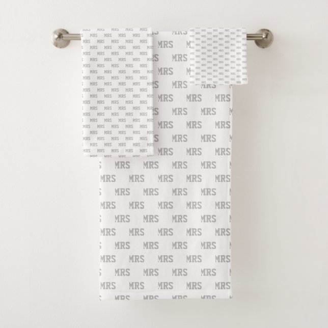 Grey Initials Pattern Monogrammed  Bath Towel Set (Insitu)