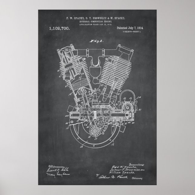 Grey | Internal Combustion Engine Patent Poster (Front)