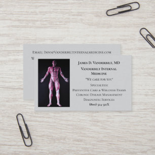 Grey Internist DR Human Body Internal Medicine  Business Card