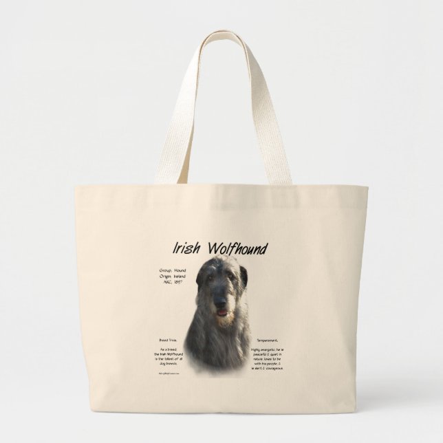 Grey Irish Wolfhound History  Large Tote Bag (Front)