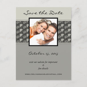 Grey Ivory Black Paisley Save The Date Your Photos Announcement Postcard