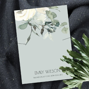 GREY IVORY WHITE FLORAL BUNCH NECKLACE DISPLAY BUSINESS CARD