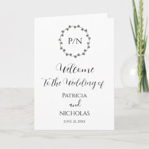 Grey Ivy Wreath and Initials Wedding Programme