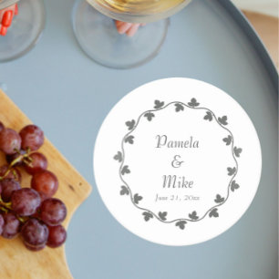 Grey Ivy Wreath Personalised Wedding Round Paper Coaster