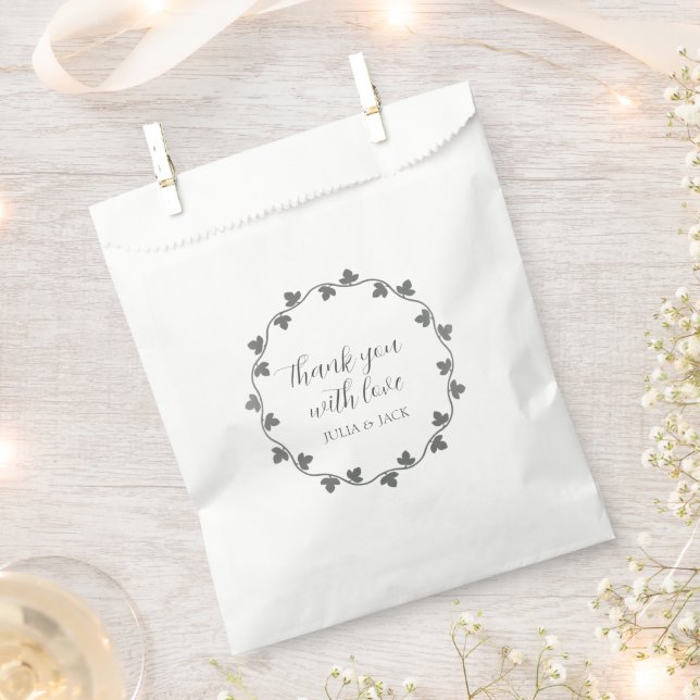 Grey Ivy Wreath Personalised Wedding Thank You Favour Bags (Clipped)