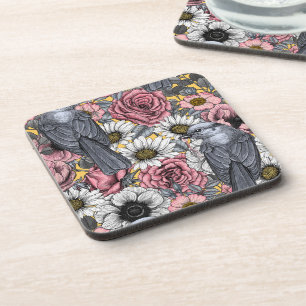 Grey jays and flowers coaster