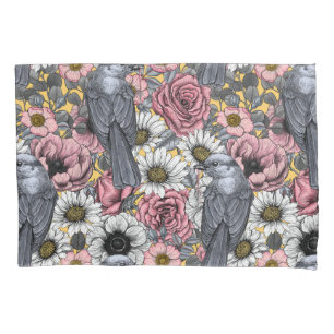 Grey jays and flowers pillowcase