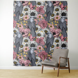 Grey jays and flowers tapestry