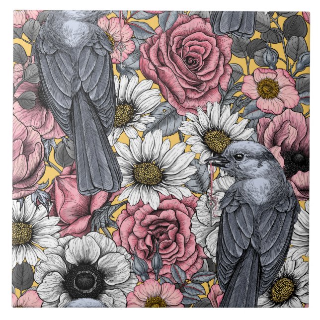 Grey jays and flowers tile (Front)