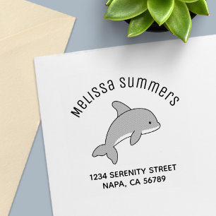 Grey Jumping Dolphin Arch Address Self-inking Stamp