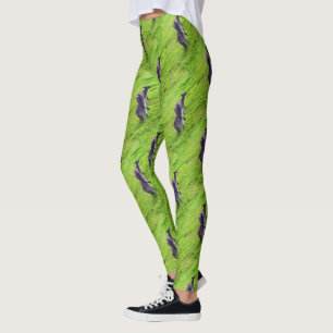 Grey Kangaroos On Green Grass, Leggings