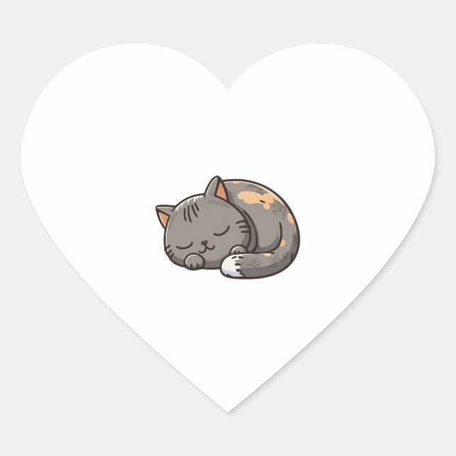 Grey kawaii Sleeping cat Heart Sticker (Front)