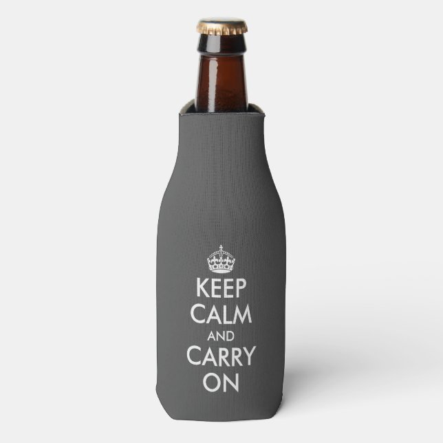 Grey keep calm and carry on template bottle cooler (Bottle Front)