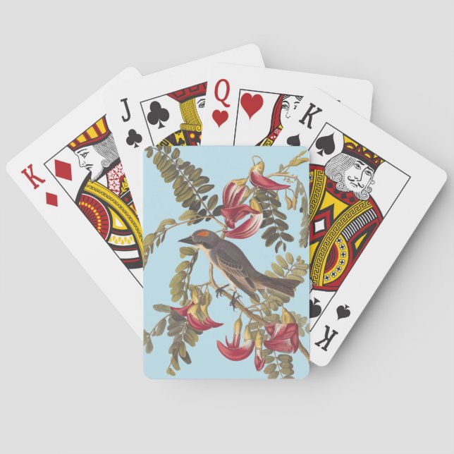 Grey Kingbird Audubon Bird on Flowering Tree Playing Cards (Back)