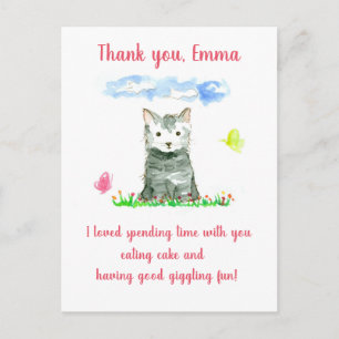 Grey Kitten Birthday Party Custom Name Thank You Postcard