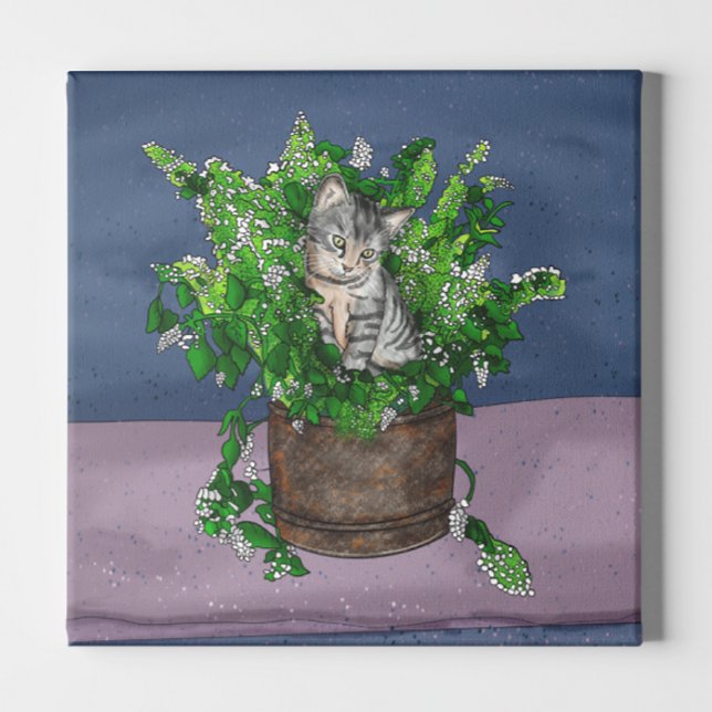 Grey Kitten in Bucket of Catnip    Canvas Print (Creator Uploaded)