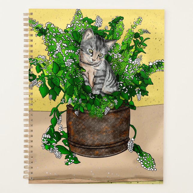 Grey Kitten in Bucket of Catnip    Planner (Front)