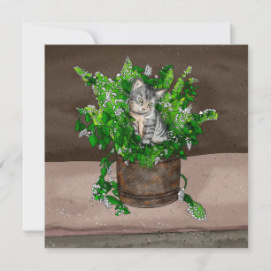 Grey Kitten in Bucket of Catnip Thank You Card