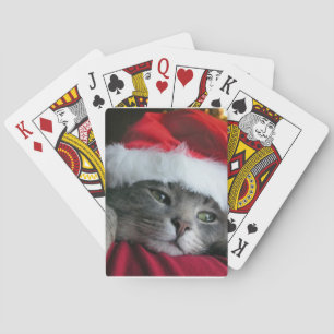 Grey Kitten Santa Hat Cat Playing Cards