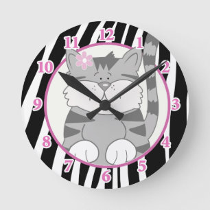 Grey Kitten Wall Clock with Zebra Stripe