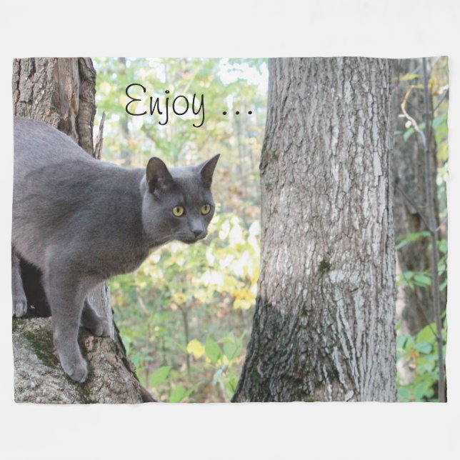 Grey Kitty Cat Fleece Blanket (Front (Horizontal))
