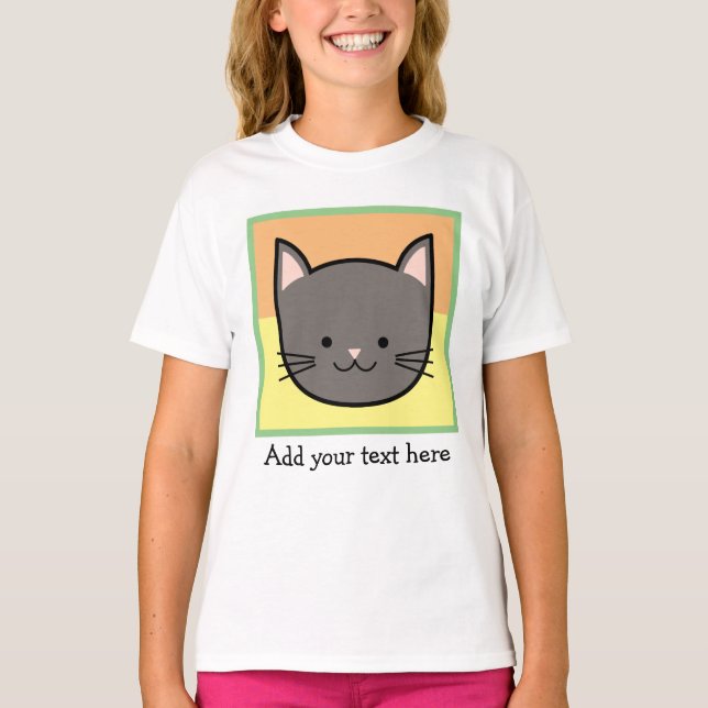Grey Kitty Cat Personalised T-Shirt (Front)