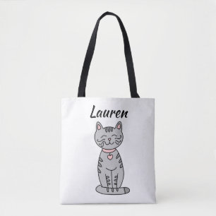 Grey Kitty Cat Personalised Tote Bag