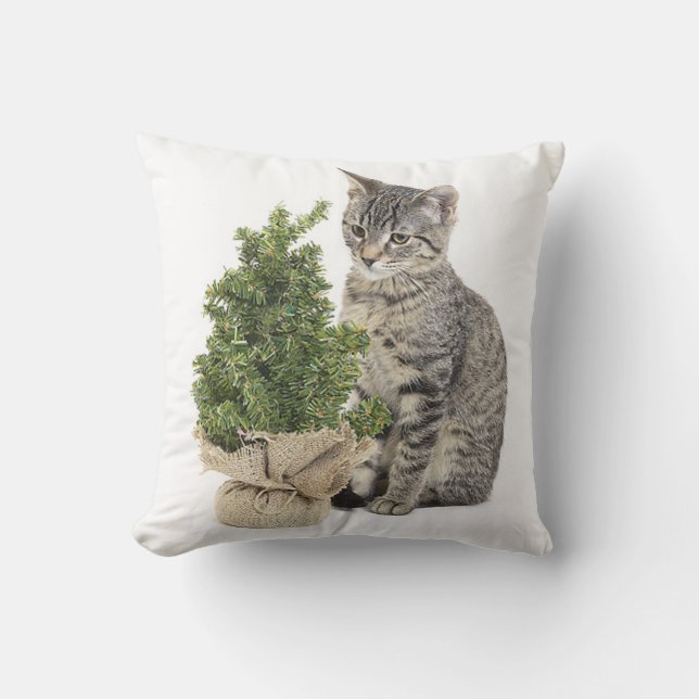 Grey Kitty Green Tree Cushion (Front)