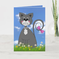 grey kitty in grass birthday