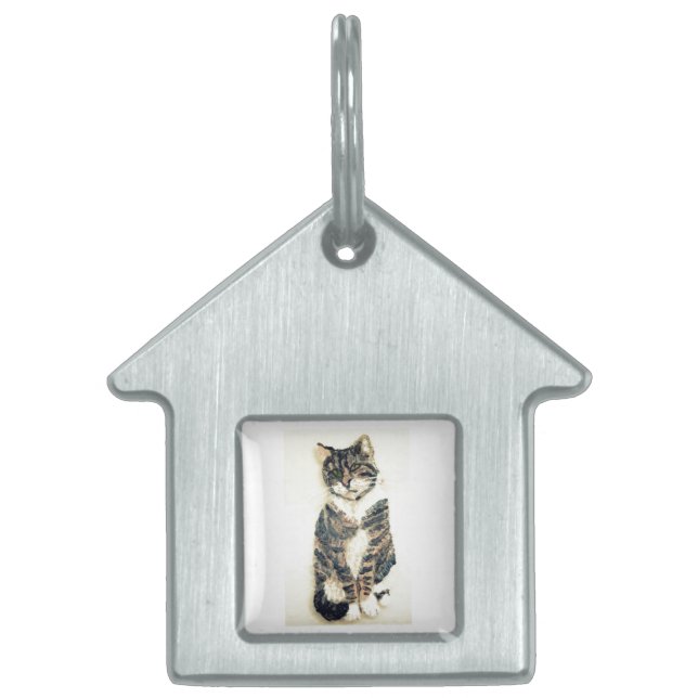 Grey Kitty Tabby Cat Art Pet ID Tag (Front)