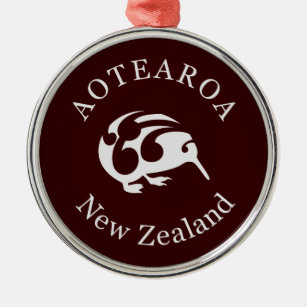 Grey Kiwi with Koru, Aotearoa, New Zealand Metal Tree Decoration