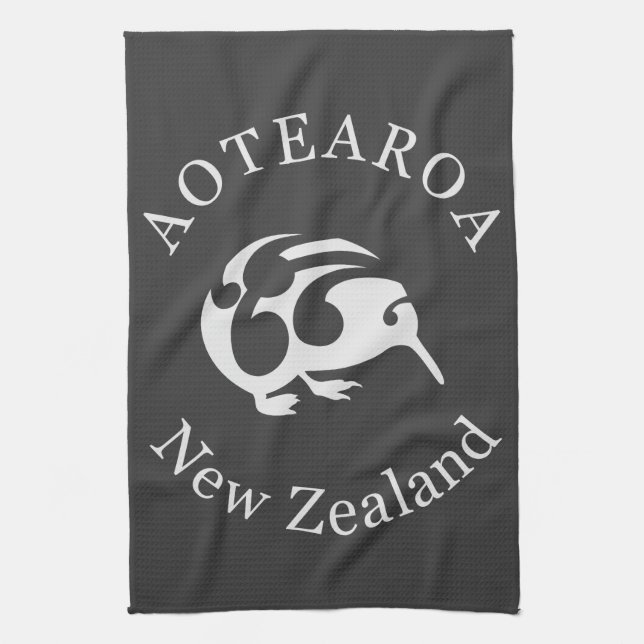 Grey KIWI with Koru Tea Towel (Vertical)