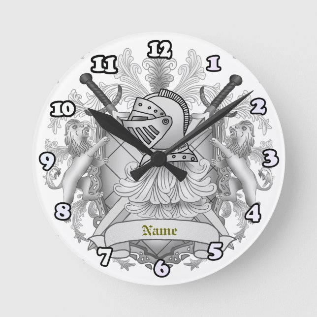 Grey Knight Family Crest Surname Round Clock (Front)