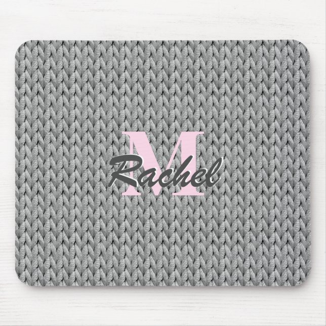 Grey Knitted Texture Mouse Pad with Monogram (Front)