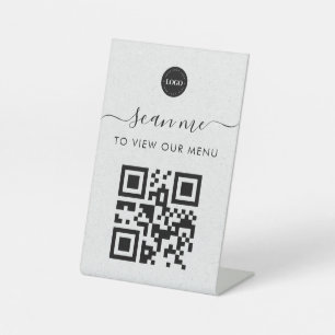 Grey Kraft Contactless Scan Me Qr Code Menu & Logo Pedestal Sign