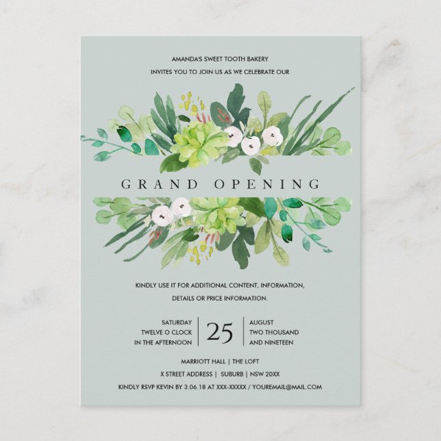GREY KRAFT FOLIAGE FRAME GRAND OPENING CEREMONY POSTCARD (Front)