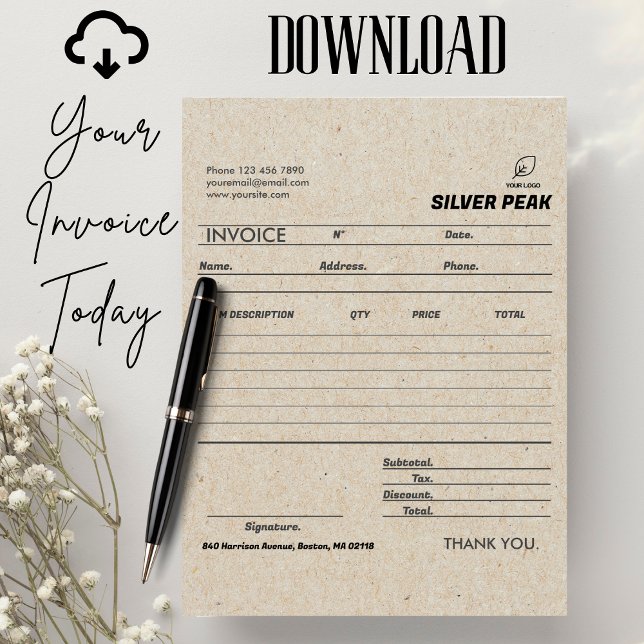 Grey Kraft Invoice Sales Receipt Small Business Card (invoice sales receipt small business modern minimalist client invoice logo service invoice, digital )