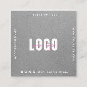 Grey Kraft Paper Add Your Logo & QR Code Simple    Square Business Card