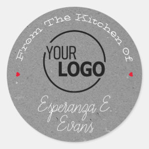 Grey Kraft Paper Logo Signature Template Red Heart Classic Round Sticker