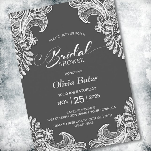 Grey Lace Bridal Shower Invitation (Creator Uploaded)