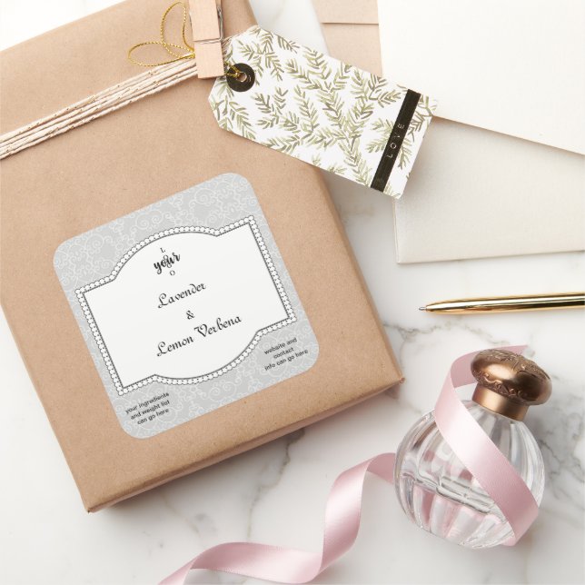 Grey Lace Damask Soap and Candle Label (Gifting)